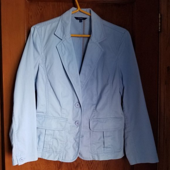 Vintage 90s, pale blue, fitted, comfortable cotton jacket/blazer, S, Reitmans - Picture 2 of 8